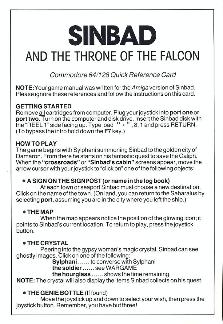 Sinbad and the Throne of the Falcon reference card page 1