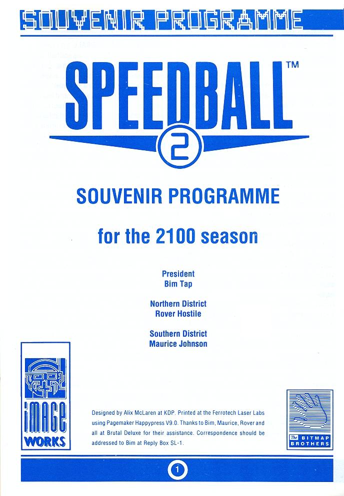 Speedball 2: Brutal Deluxe Souvenir Programme page 1