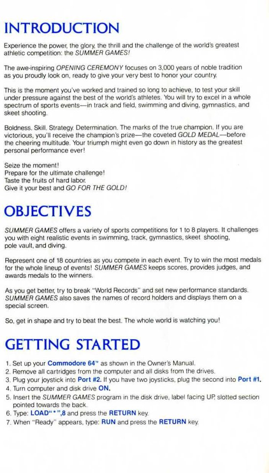 Summer Games Manual Page 2 