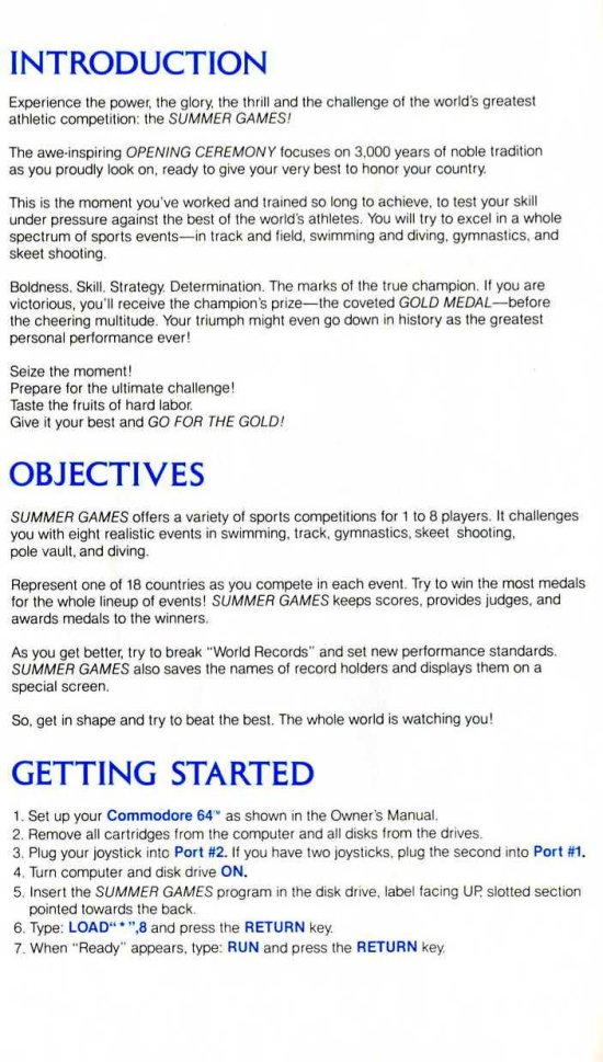 Summer Games Manual Page 2