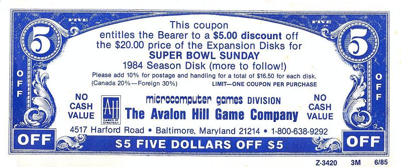 Superbowl Sunday discount coupon back