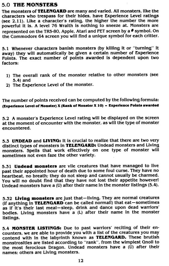 Telengard Manual Page 12