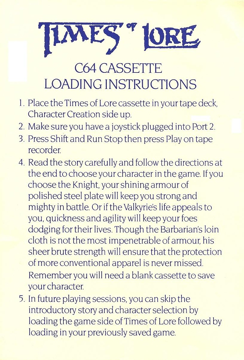 Times of Lore loading instructions
