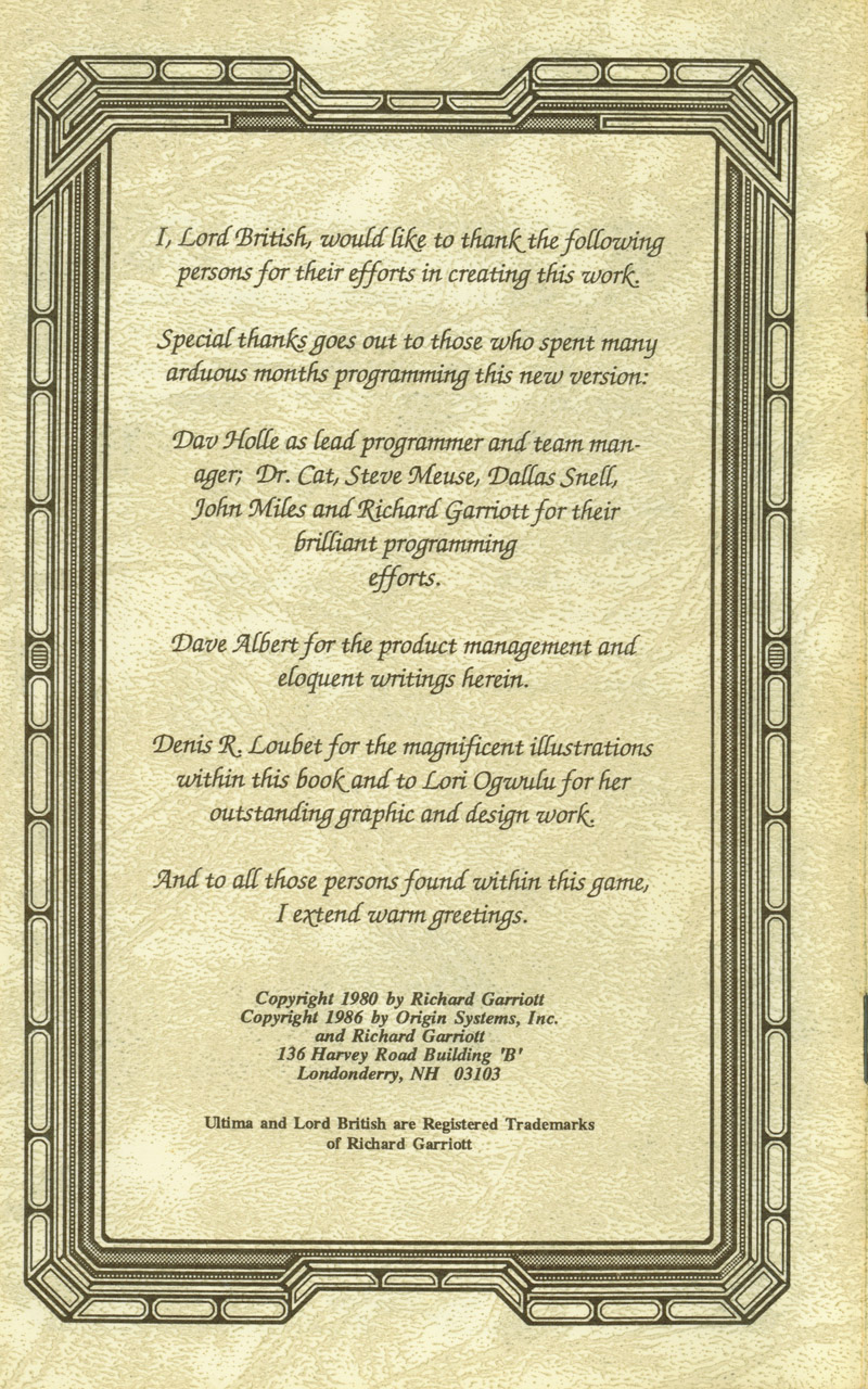 Ultima I manual back cover