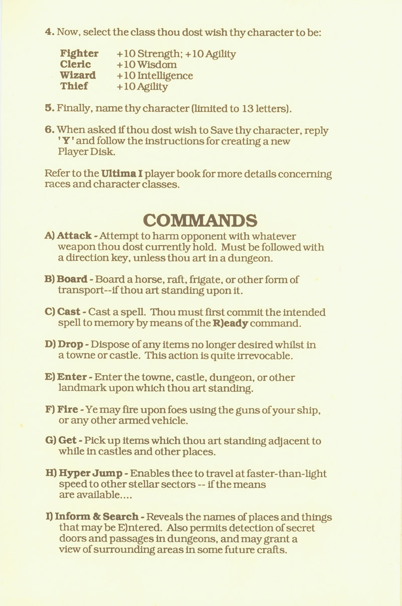 Ultima I player reference card page 3