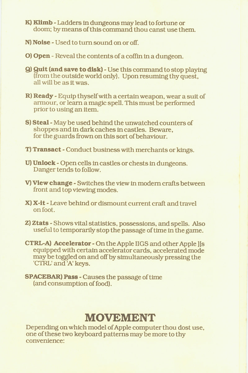 Ultima I player reference card page 4