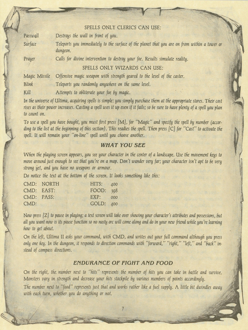 Ultima II: The Revenge of the Enchantress manual page 7