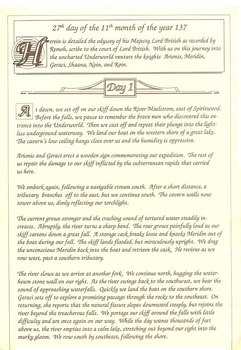 Ultima V: Warriors of Destiny Journal page 1