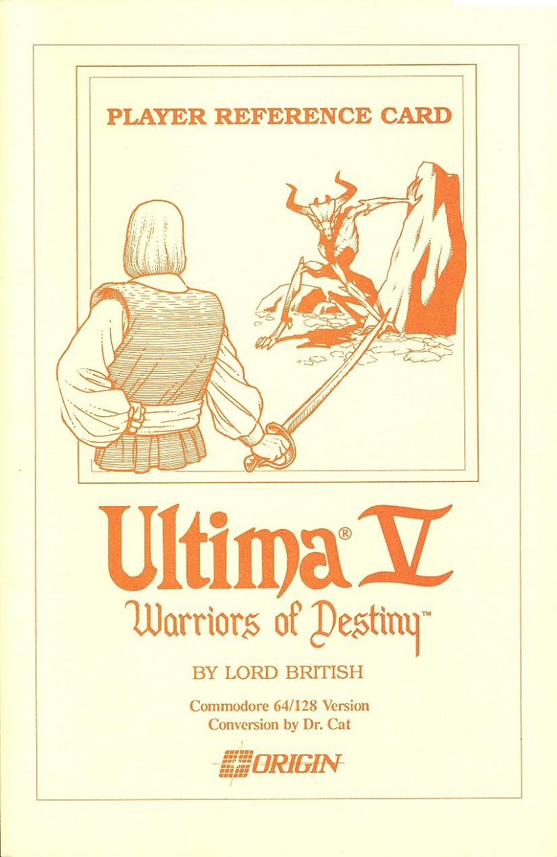 Ultima V: Warriors of Destiny Player reference card page 1