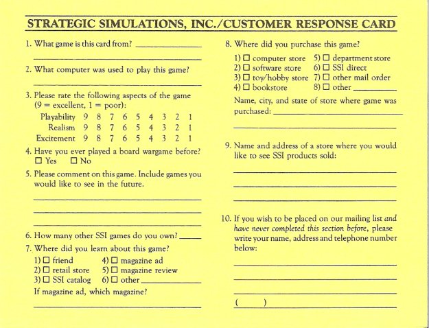 Wargame Construction Set Response Card Back 