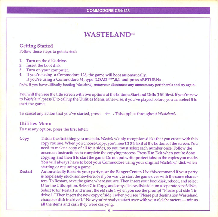 Wasteland Getting started guide page 1