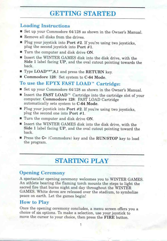 Winter Games Manual Page 1 