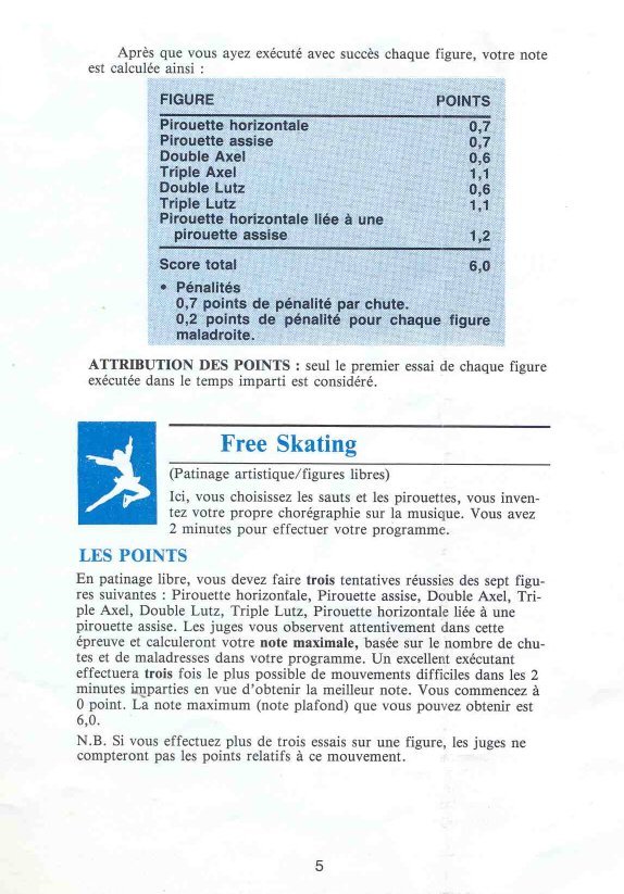 Winter Games Manual Page 5 (French) 