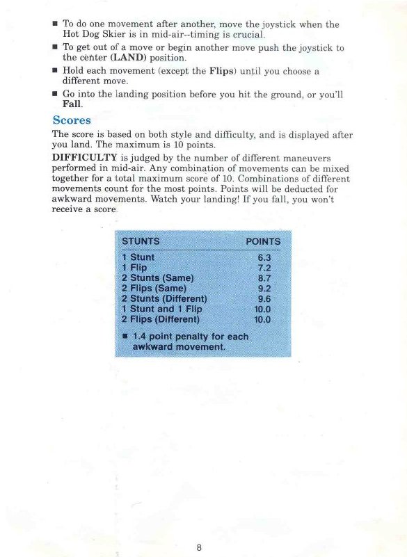 Winter Games Manual Page 8 