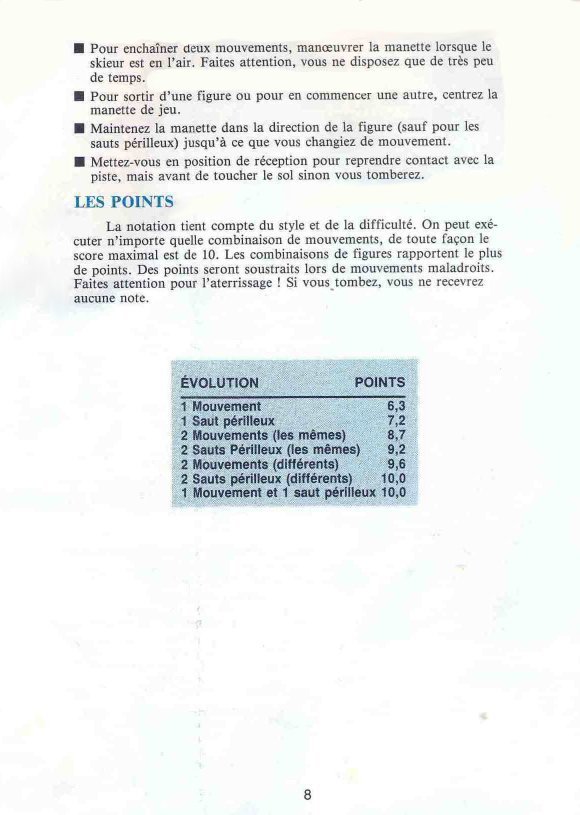 Winter Games Manual Page 8 (French) 