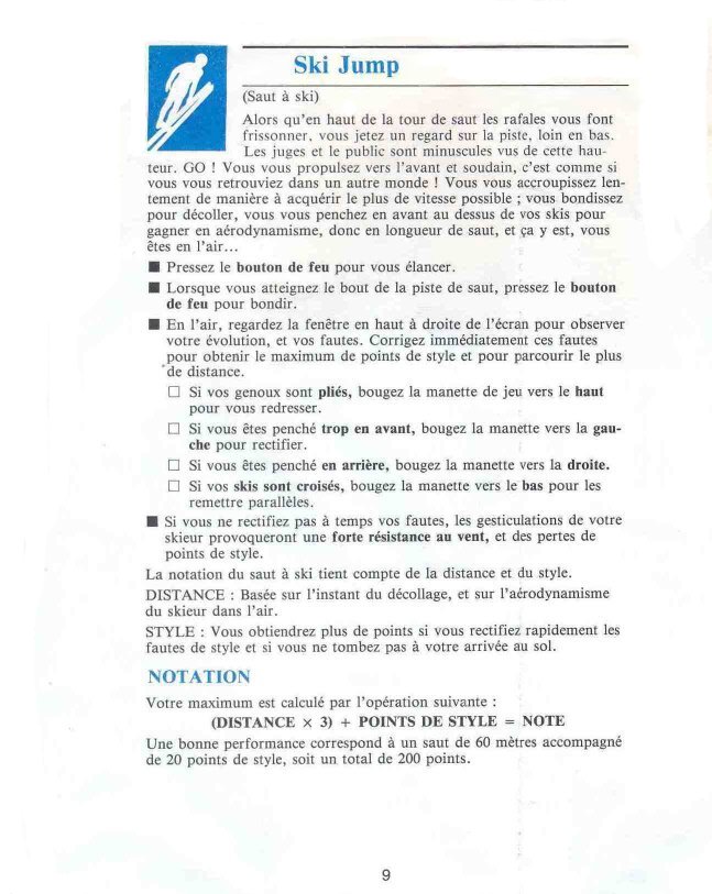 Winter Games Manual Page 9 (French) 