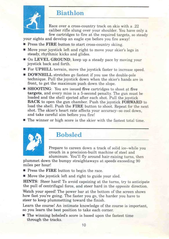 Winter Games Manual Page 10 