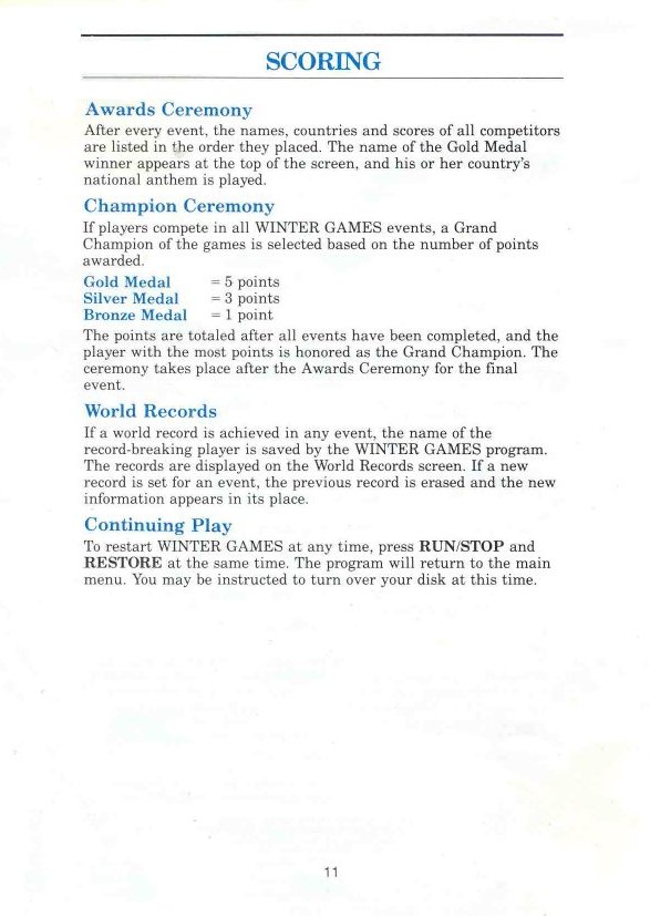 Winter Games Manual Page 11 