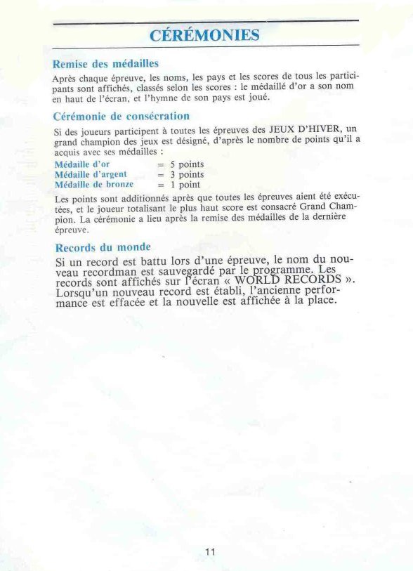 Winter Games Manual Page 11 (French) 