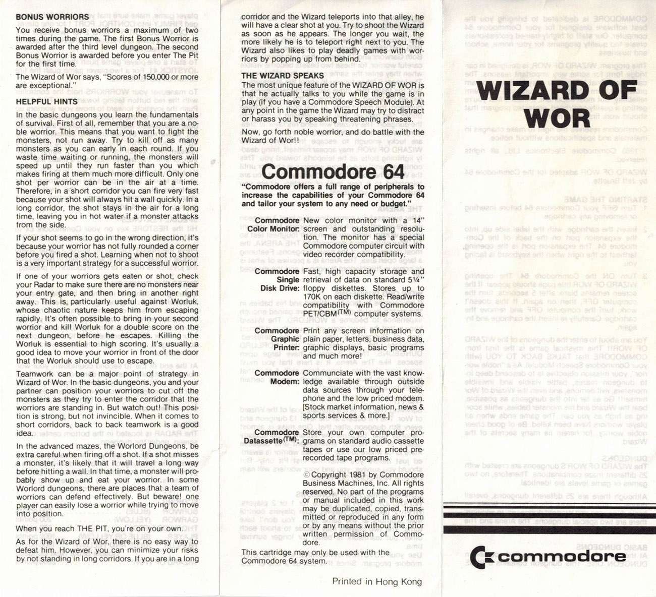 Wizard of Wor manual front