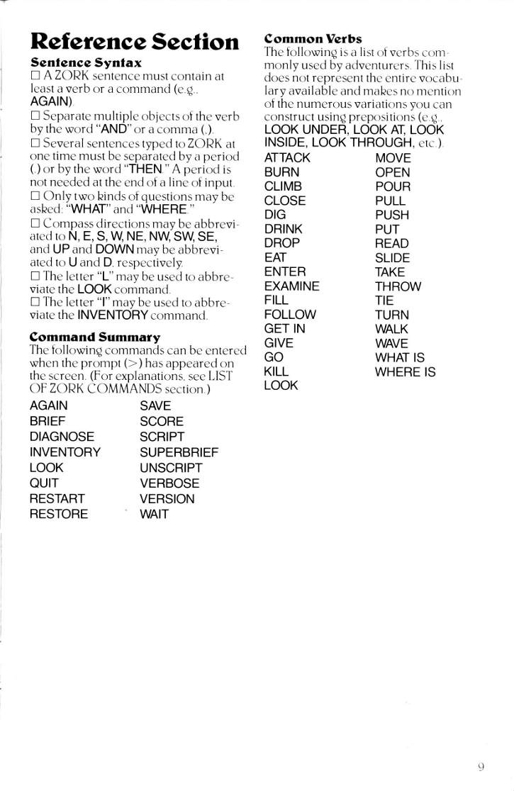 c64sets.com : Zork I manual page 9