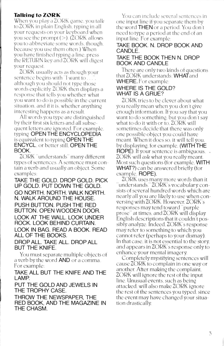 Zork I manual page 3