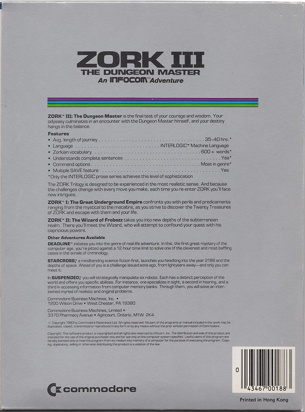 Zork III box back