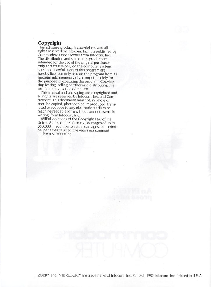 Zork III manual page 0