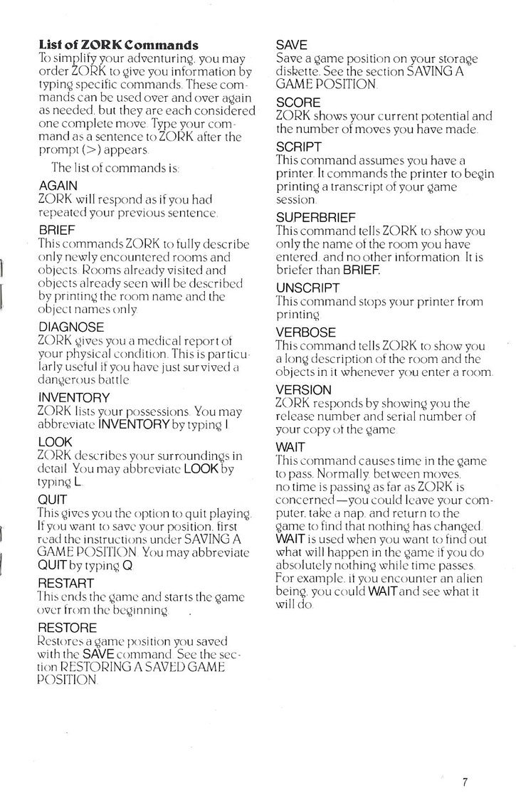 Zork III manual page 7