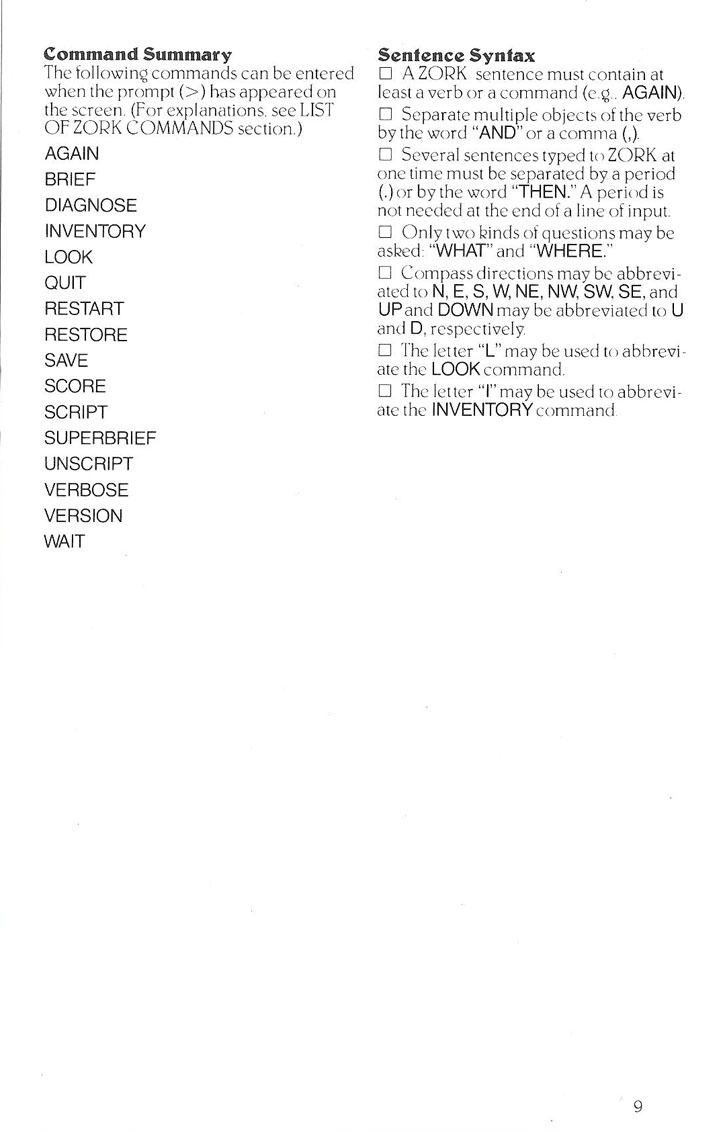 Zork III manual page 9