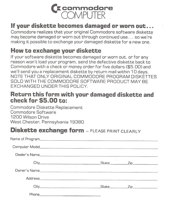 Zork III warranty card