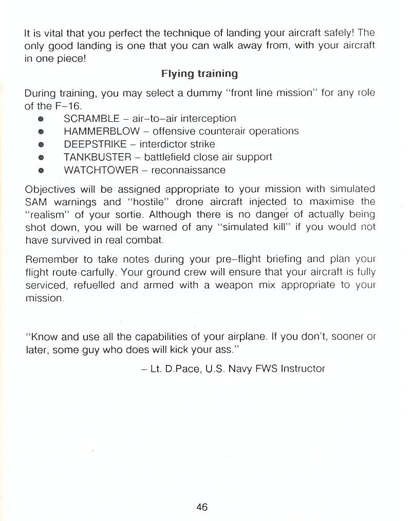 F-16 Combat Pilot flight manual page 46