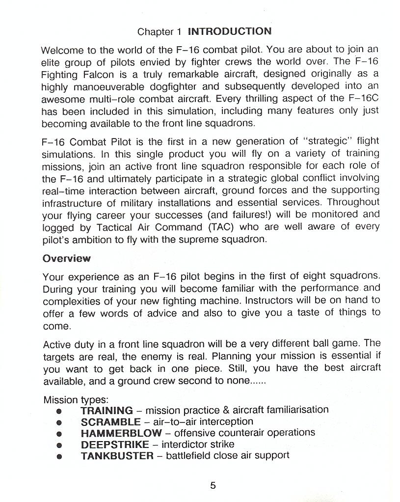 F-16 Combat Pilot flight manual page 5