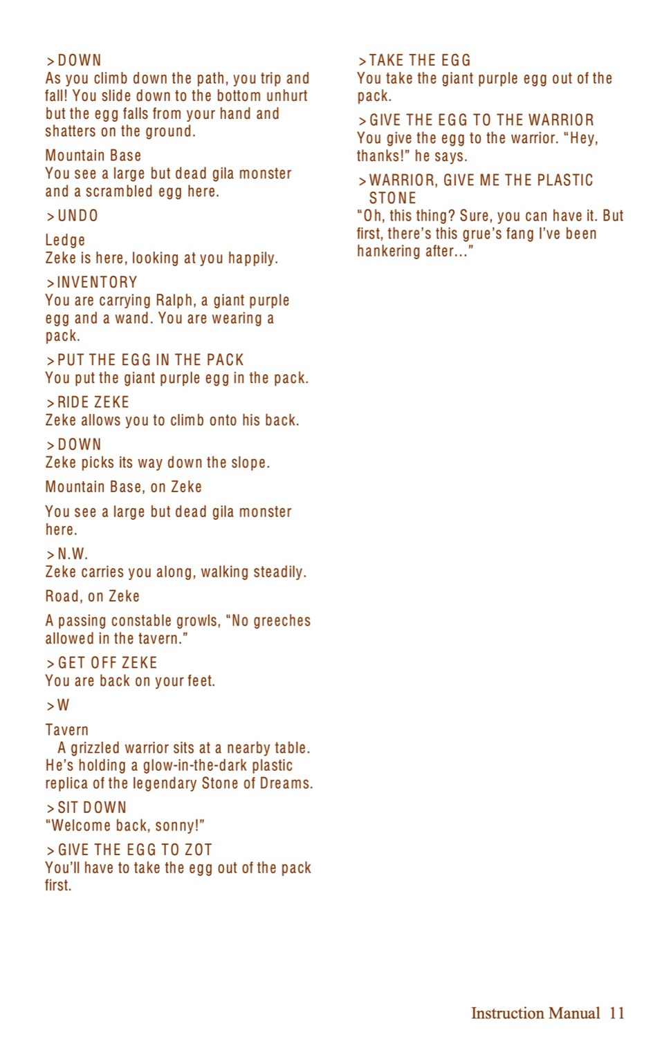 Beyond Zork Instruction manual page 11