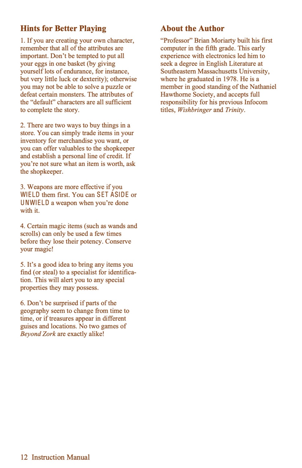 Beyond Zork Instruction manual page 12