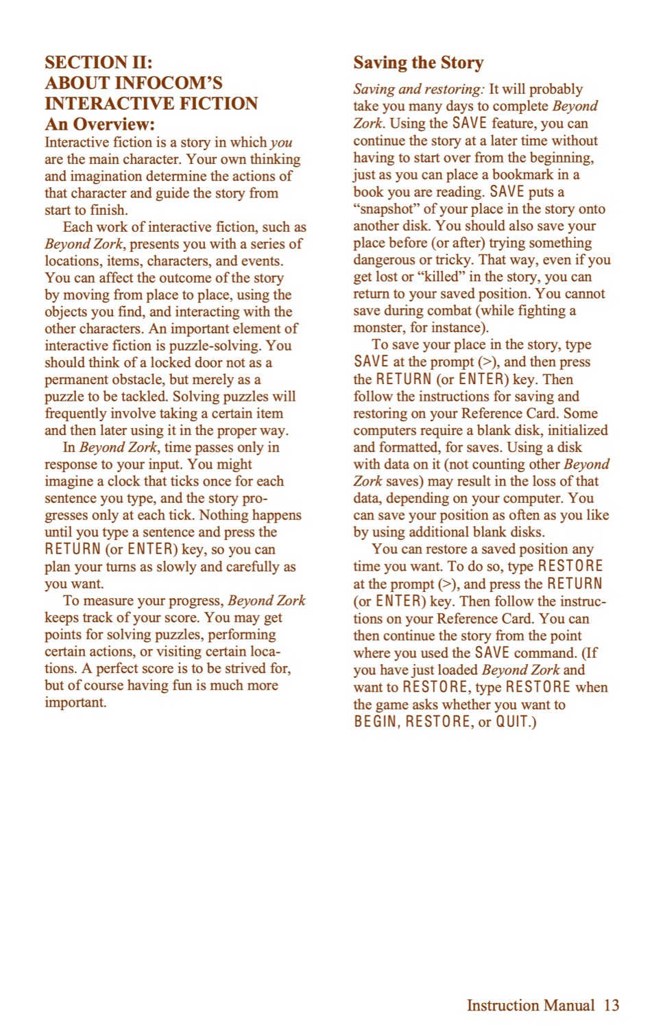 Beyond Zork Instruction manual page 13