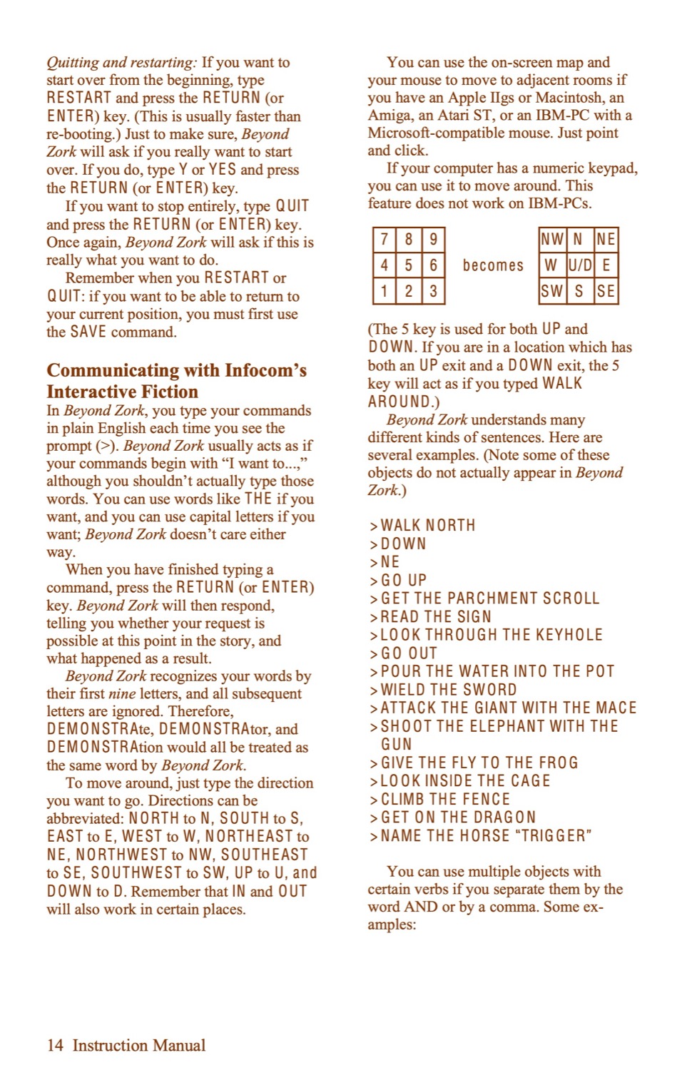 Beyond Zork Instruction manual page 14