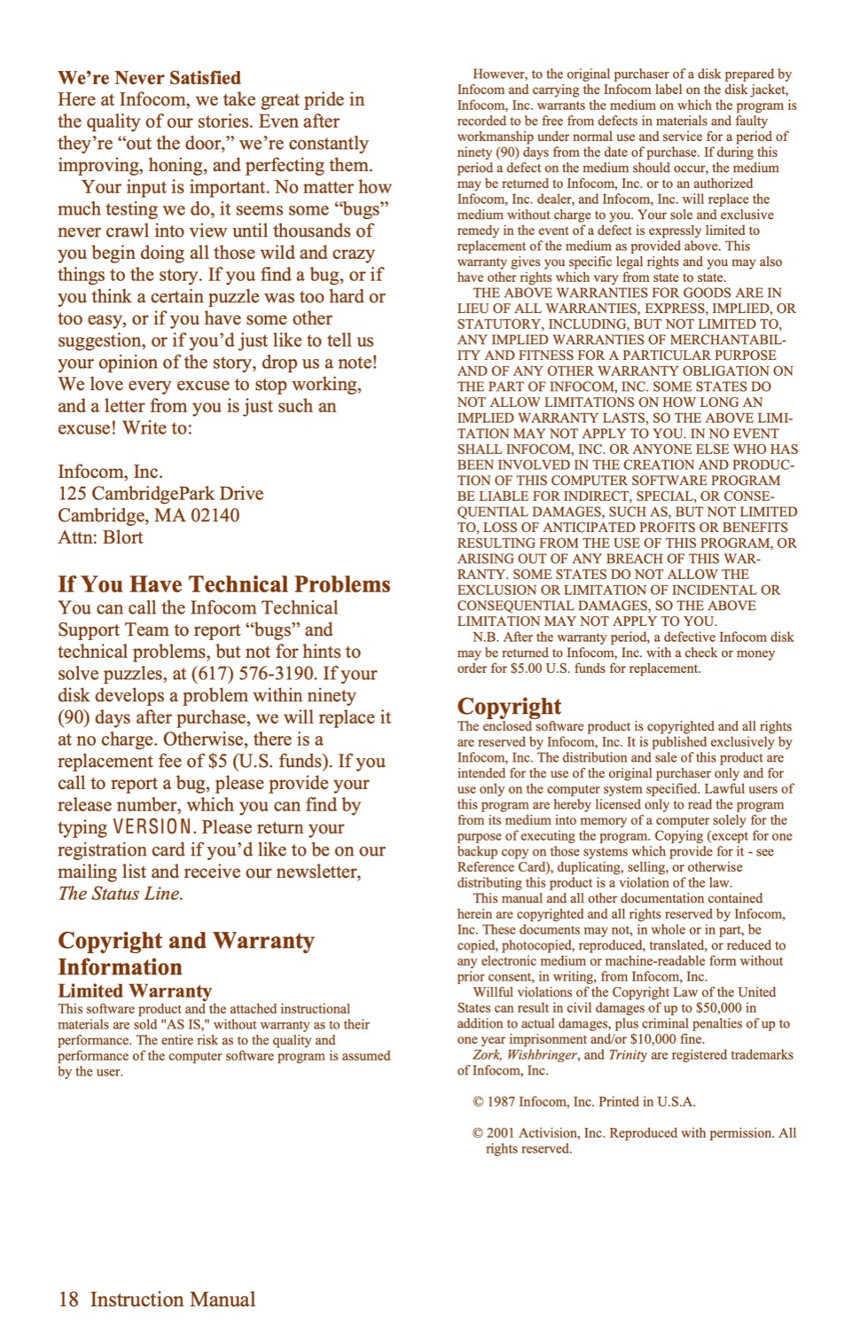 Beyond Zork Instruction manual page 18