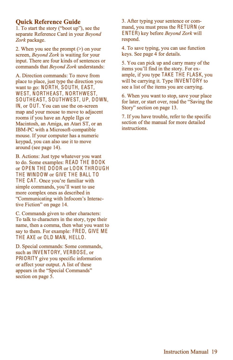 Beyond Zork Instruction manual page 19