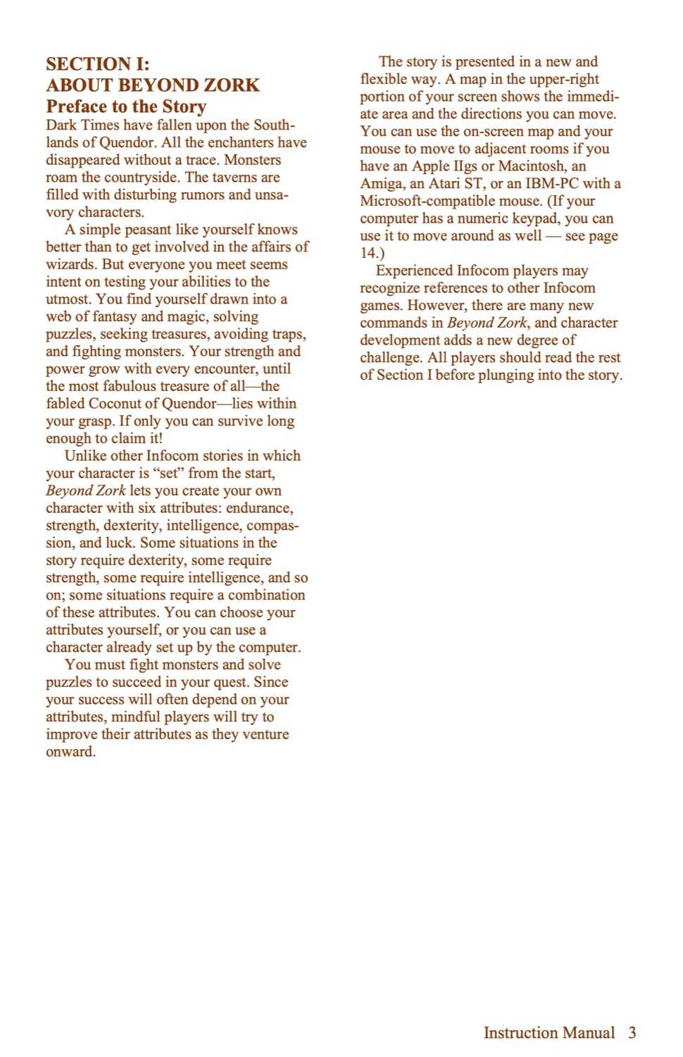 Beyond Zork Instruction manual page 3