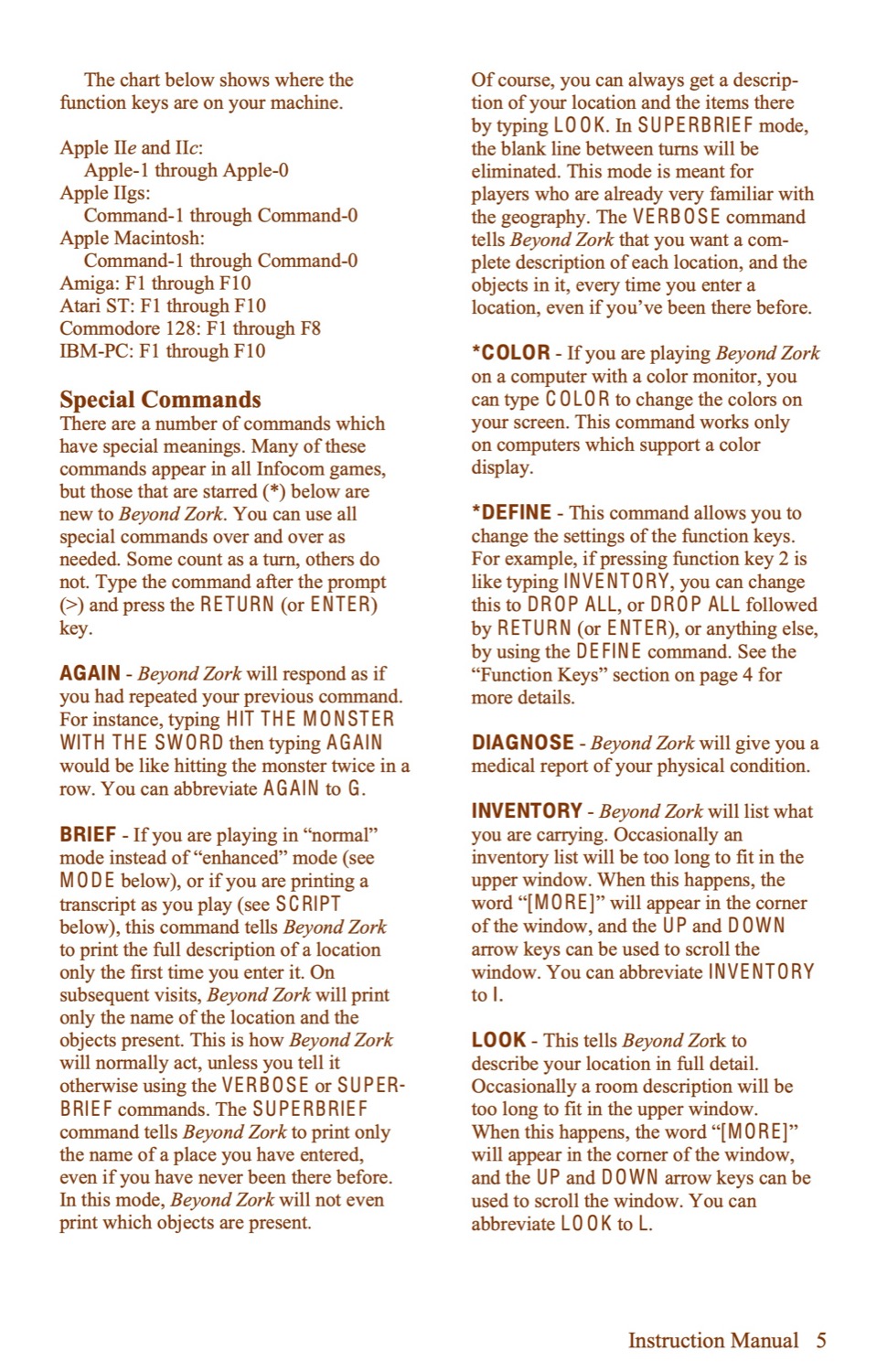 Beyond Zork Instruction manual page 5