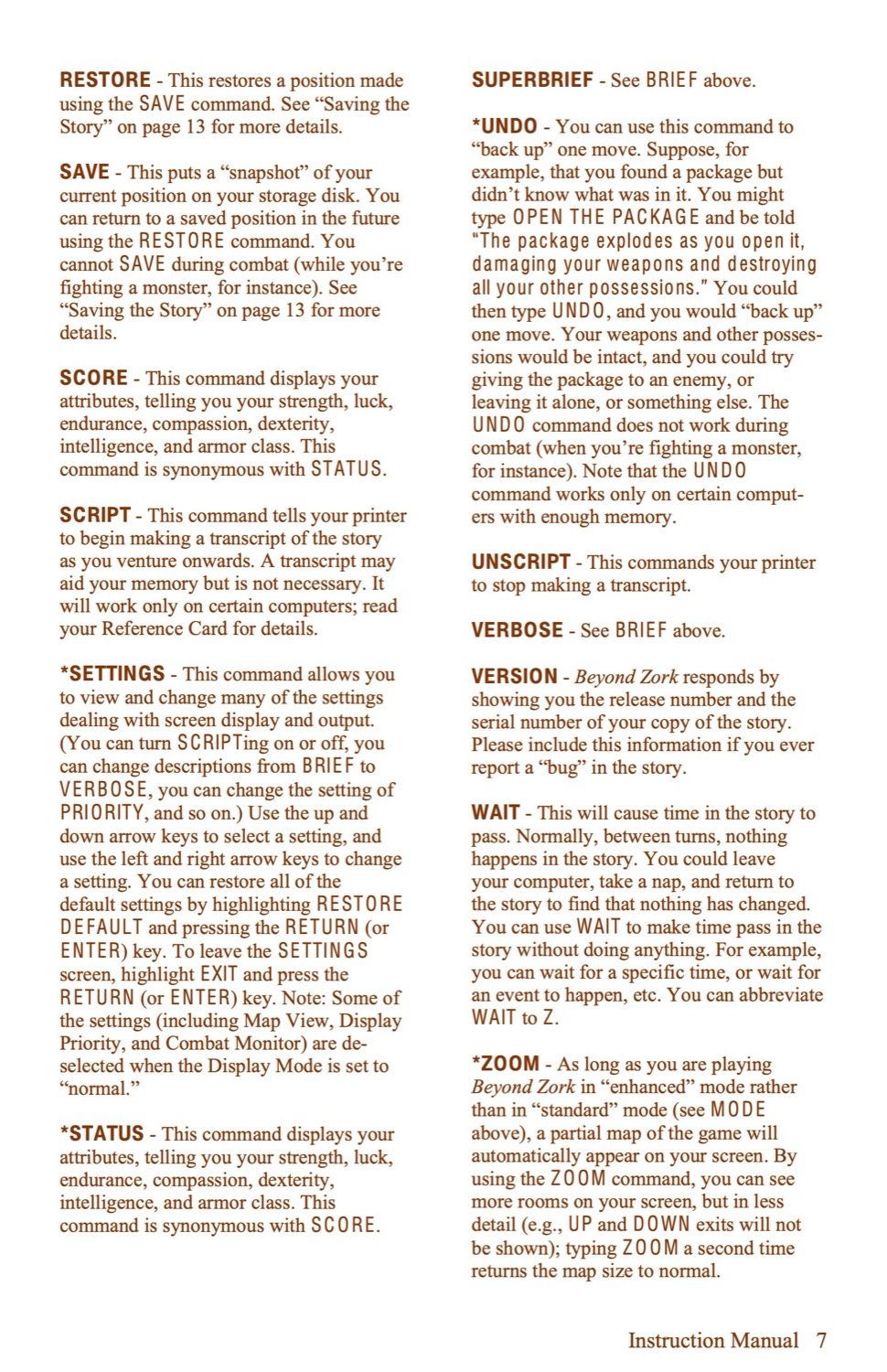 Beyond Zork Instruction manual page 7