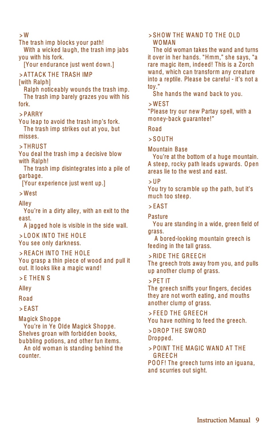 Beyond Zork Instruction manual page 9