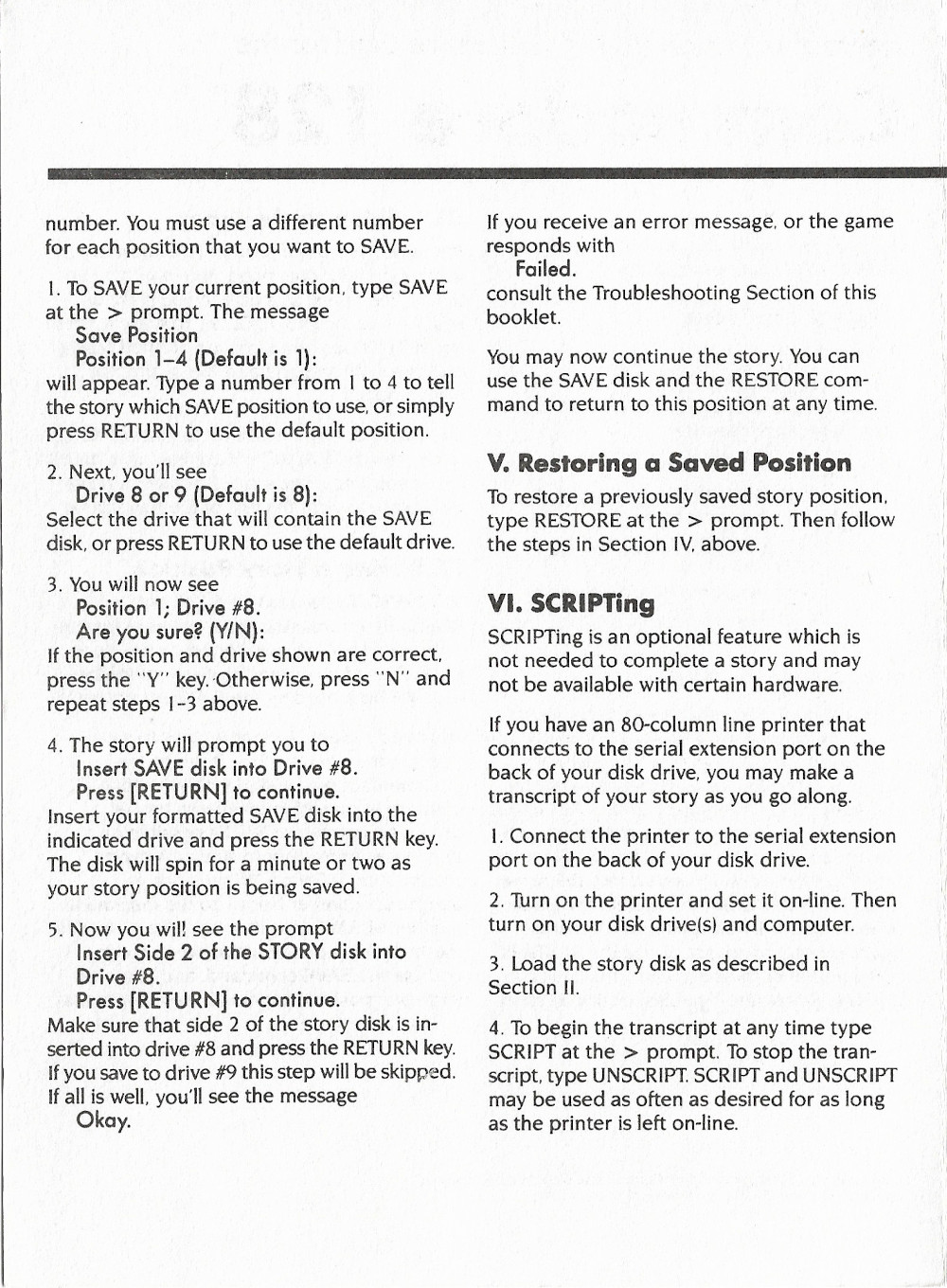 Beyond Zork reference card page 2