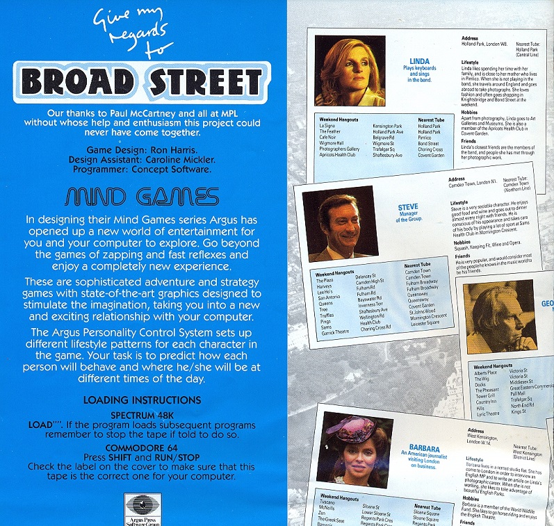 Give my Regards to Broad Street Instructions part 1