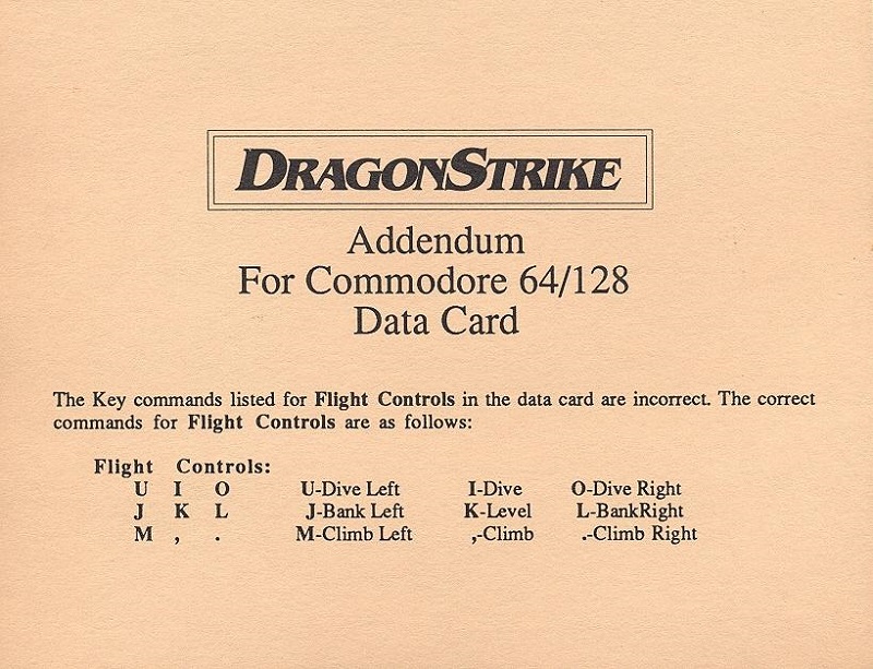 DragonStrike c64-128 data card addendum