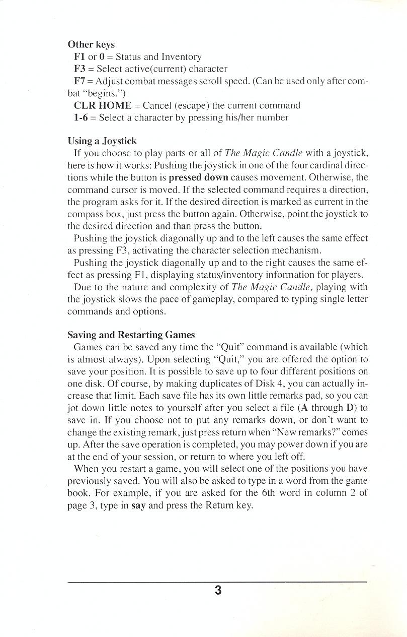 The Magic Candle Commodore 64 instructions page 3