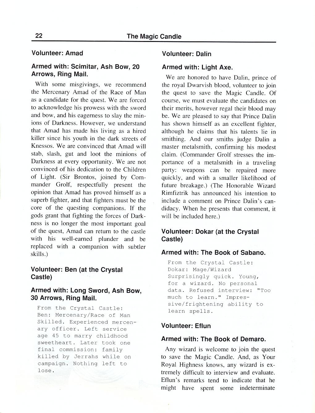The Magic Candle manual page 22