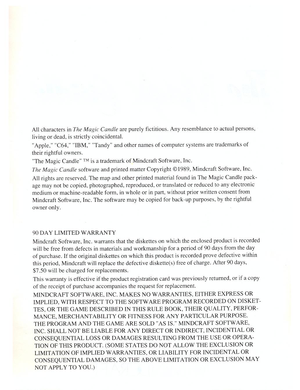 The Magic Candle manual page ii