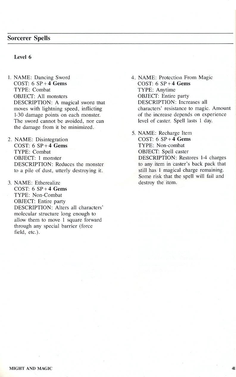 Might and Magic manual page 41